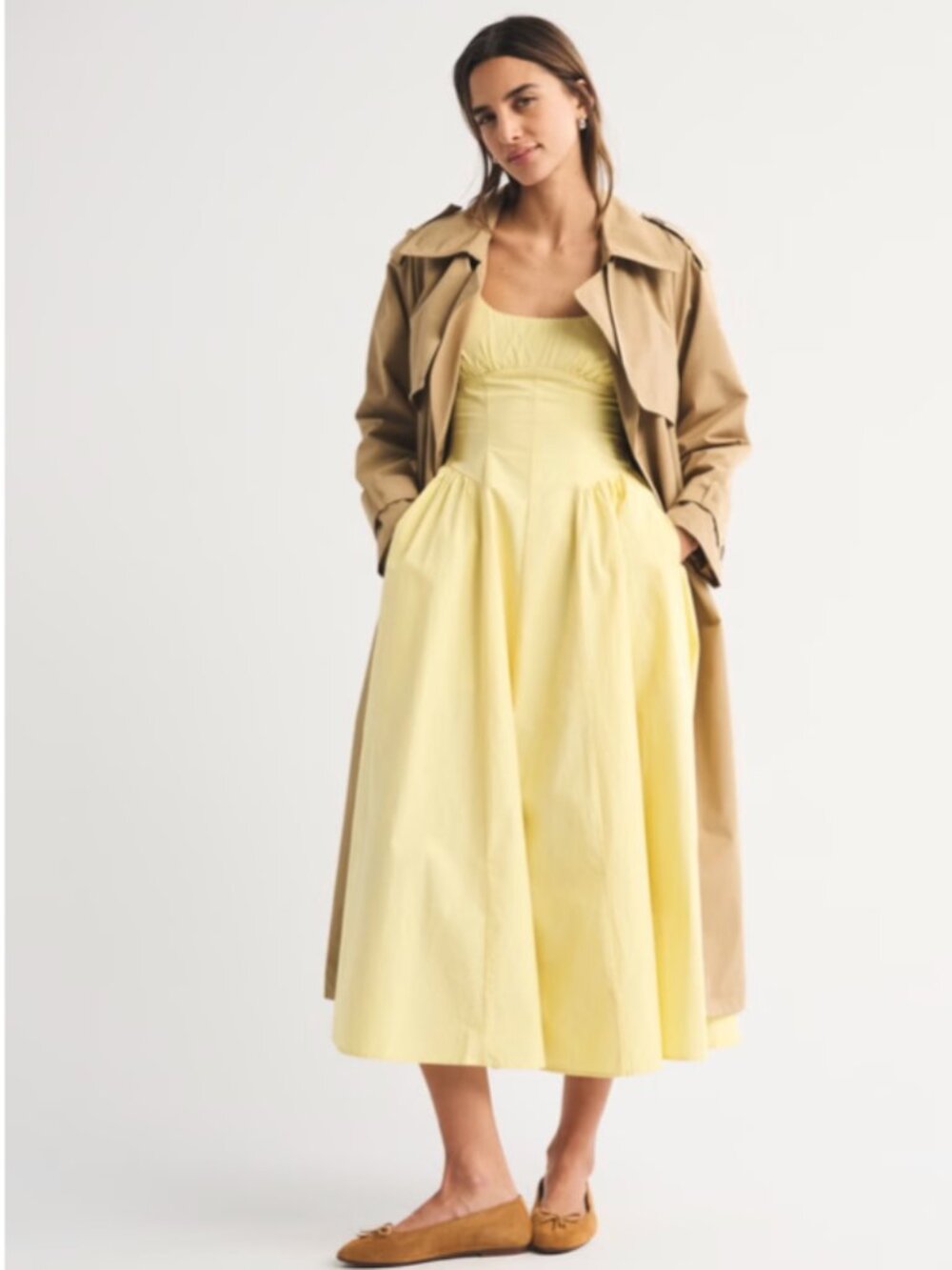 Abercrombie & Fitch Bra-Free Dylan Midi Dress Yellow Size Medium New With Tags